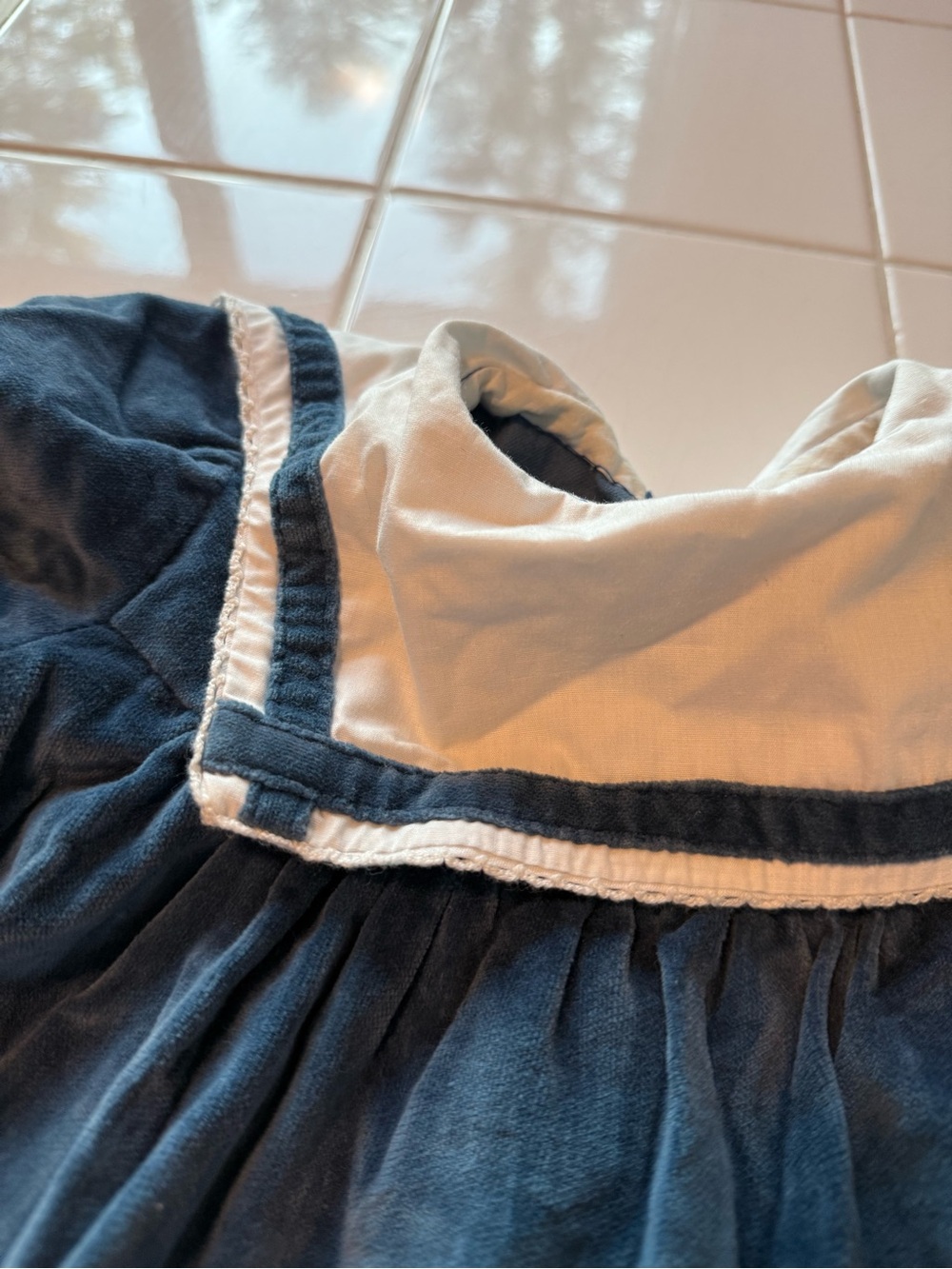 Vintage Baby Girl Sailor Dress Navy Blue and White Velvet Handmade 9-12 months - Picture 9 of 11